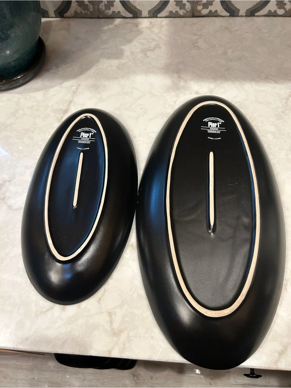 Vintage Pier 1 Imports Kioko Stoneware Platters Oval Hand-painted-Set of Two EUC
